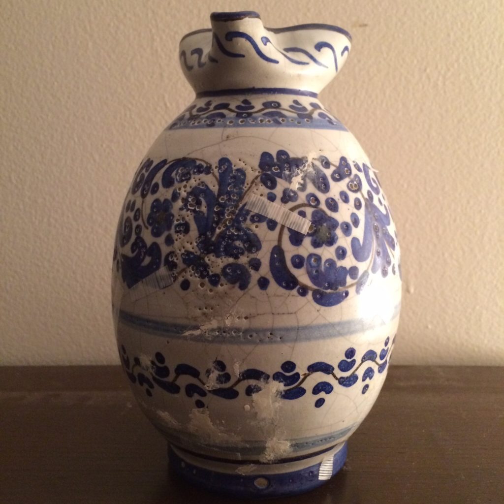 reassembled and glued vase during conservation