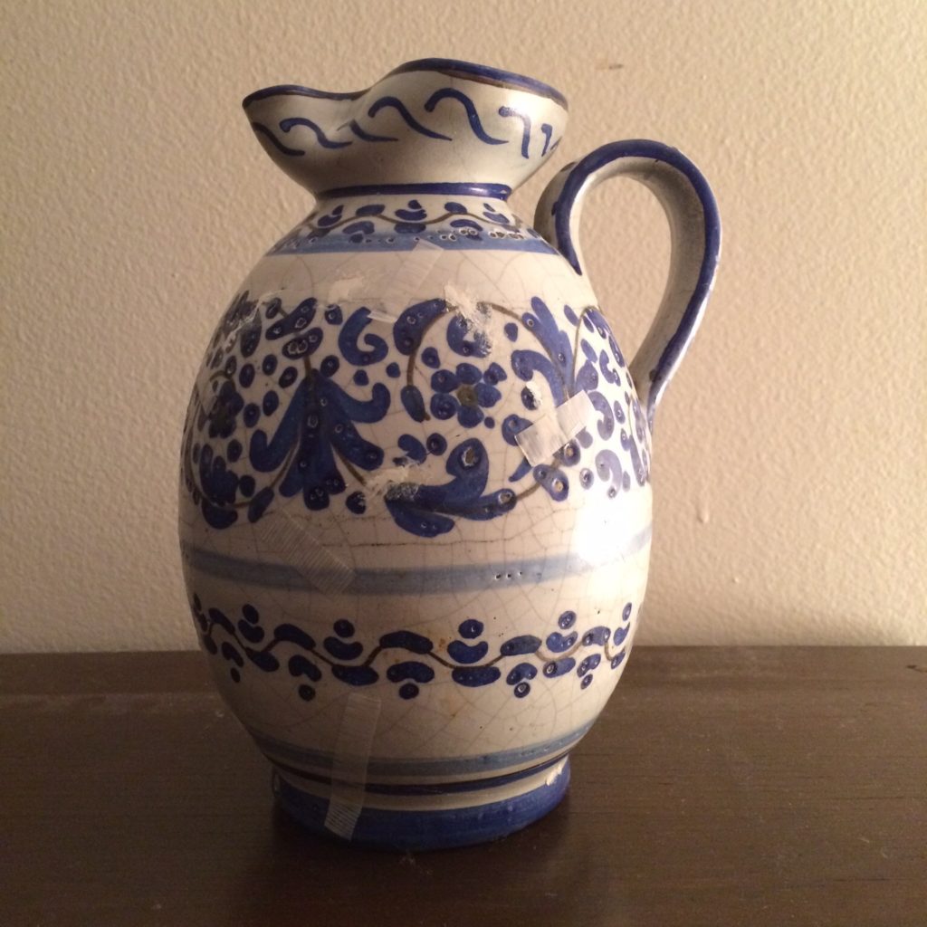 Reassembled and glued vase during restoration