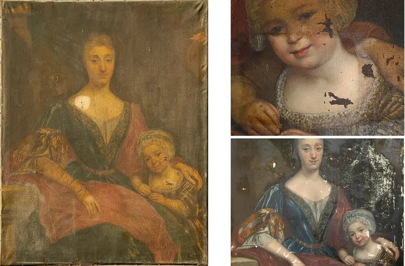 painting of a woman and child before conservation