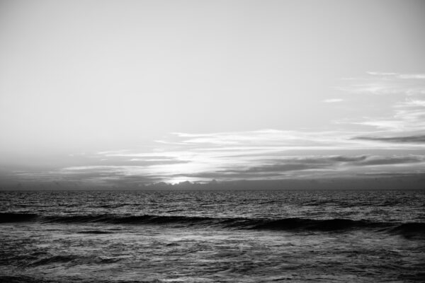 Black and White Photograph of Sunrise and Sea