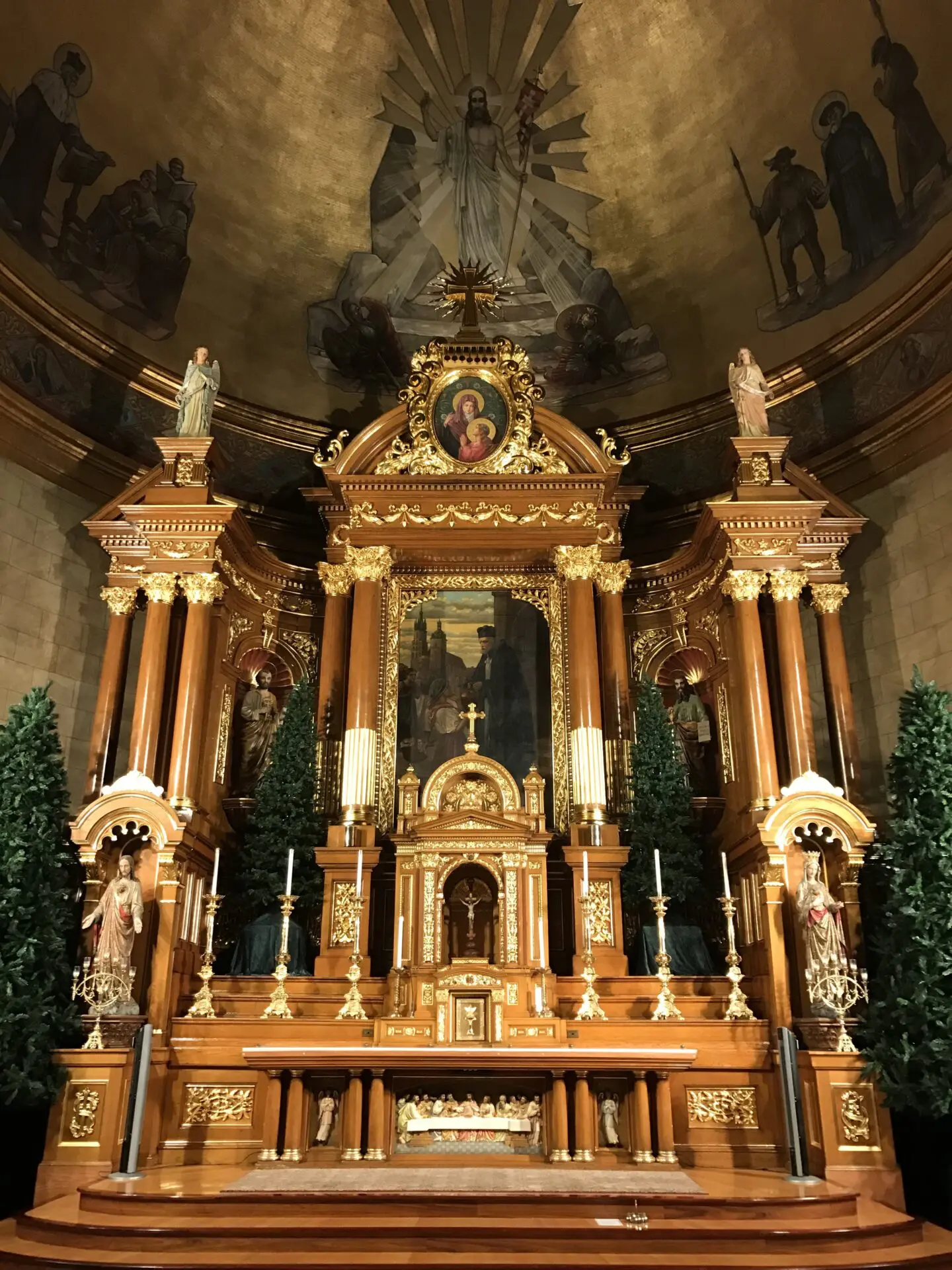 Altar after gilding conservation services on St. Cantius altar in Chicago.
