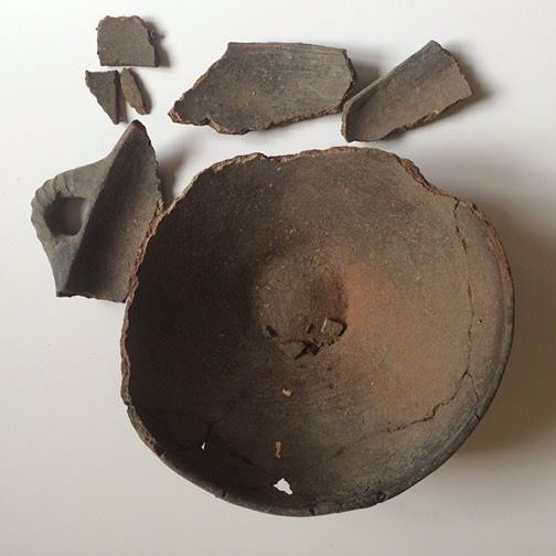 Shattered Etruscan ceramics before conservation
