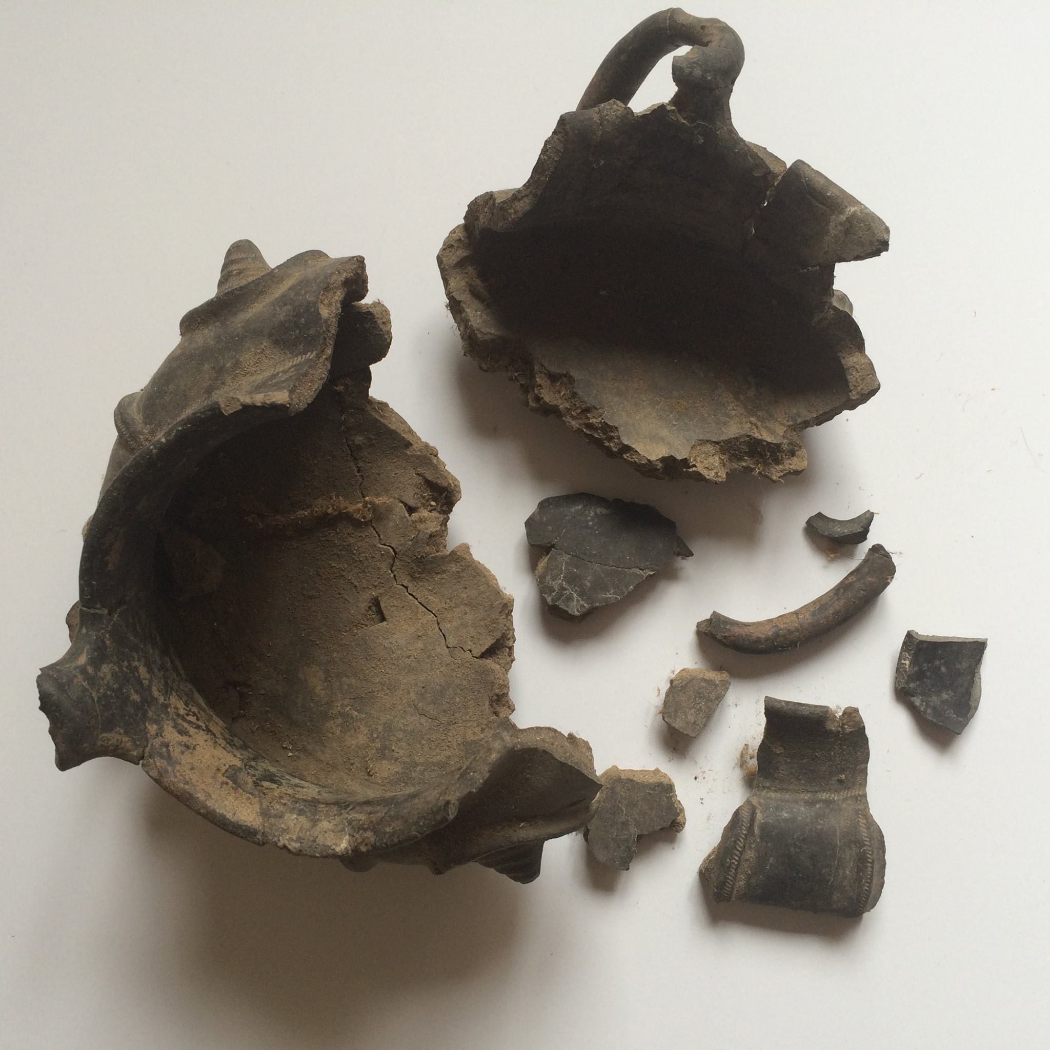 Shattered Etruscan pottery before restoration