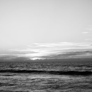 Black and White Photograph of Sunrise and Sea