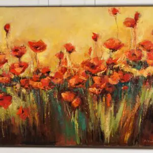 Abstract Oil Painting of Orange Poppy Flowers